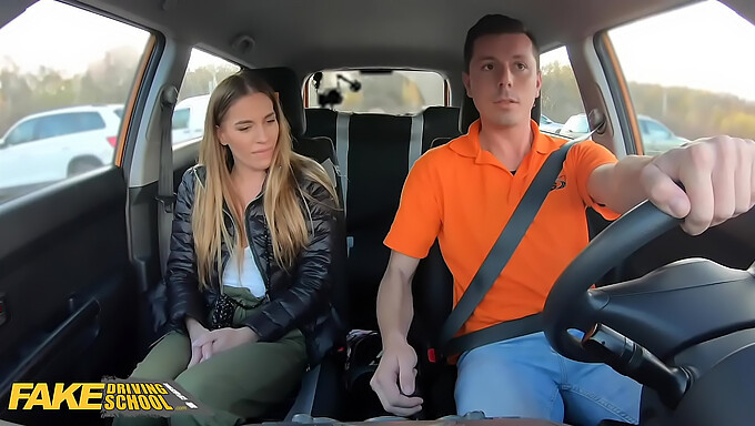 Eveline Dellai'S Backseat Encounter With A Sexy Driver In A Broken-Down Driving School